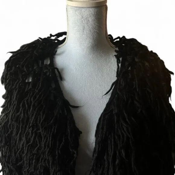 Missguided Black Shaggy Whimsigoth Grunge Fairy Goth Cardigan Jacket - Large