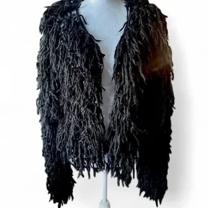Missguided Black Shaggy Whimsigoth Grunge Fairy Goth Cardigan Jacket - Large