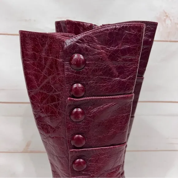Miz Mooz Astor Burgundy Wine Leather Victorian Steampunk Button Tall Boots