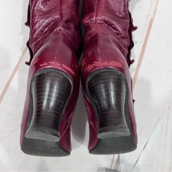 Miz Mooz Astor Burgundy Wine Leather Victorian Steampunk Button Tall Boots
