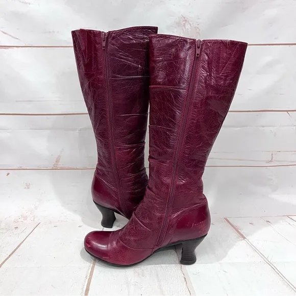 Miz Mooz Astor Burgundy Wine Leather Victorian Steampunk Button Tall Boots