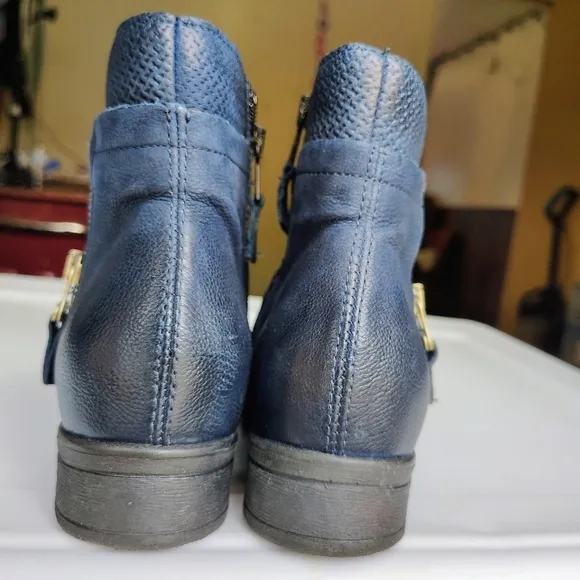 Miz Mooz Leather Sunny Ankle Boots blue Women's, Zipper, Western,sz EU37, 6.5-7.