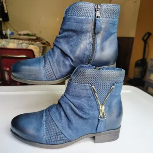 Miz Mooz Leather Sunny Ankle Boots blue Women's, Zipper, Western,sz EU37, 6.5-7.