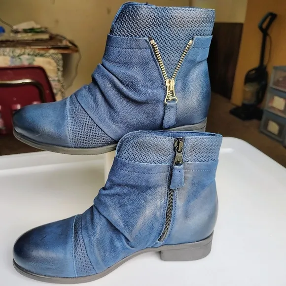 Miz Mooz Leather Sunny Ankle Boots blue Women's, Zipper, Western,sz EU37, 6.5-7.