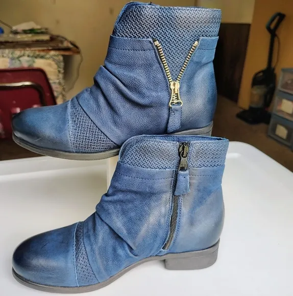 Miz Mooz Leather Sunny Ankle Boots blue Women's, Zipper, Western,sz EU37, 6.5-7.