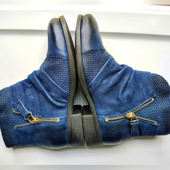 Miz Mooz Leather Sunny Ankle Boots blue Women's, Zipper, Western,sz EU37, 6.5-7.
