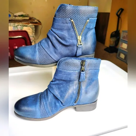 Miz Mooz Leather Sunny Ankle Boots blue Women's, Zipper, Western,sz EU37, 6.5-7.