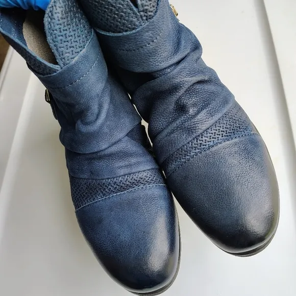 Miz Mooz Leather Sunny Ankle Boots blue Women's, Zipper, Western,sz EU37, 6.5-7.