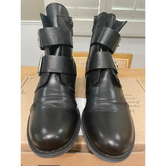 Miz Mooz Limelight Boot Black Ruched Leather Size 8.5 NWOB Stylish Buckle Detail