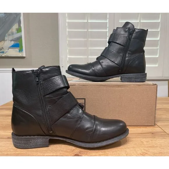 Miz Mooz Limelight Boot Black Ruched Leather Size 8.5 NWOB Stylish Buckle Detail