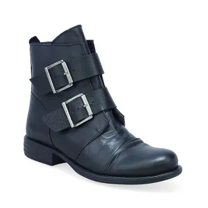 Miz Mooz Limelight Boot Black Ruched Leather Size 8.5 NWOB Stylish Buckle Detail