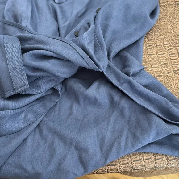 MNG Mango Blue Button Front Long Sleeve Belted Shirt Midi Dress XS