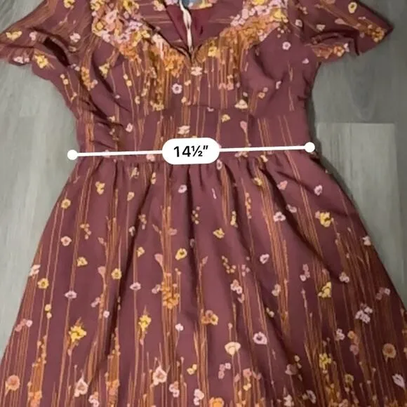 ModCloth Lively Identity Burgundy Floral Short Sleeve‎ Mini Dress Size L NEW