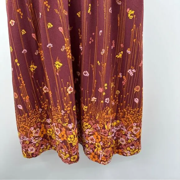 ModCloth Lively Identity Burgundy Floral Short Sleeve‎ Mini Dress Size L NEW