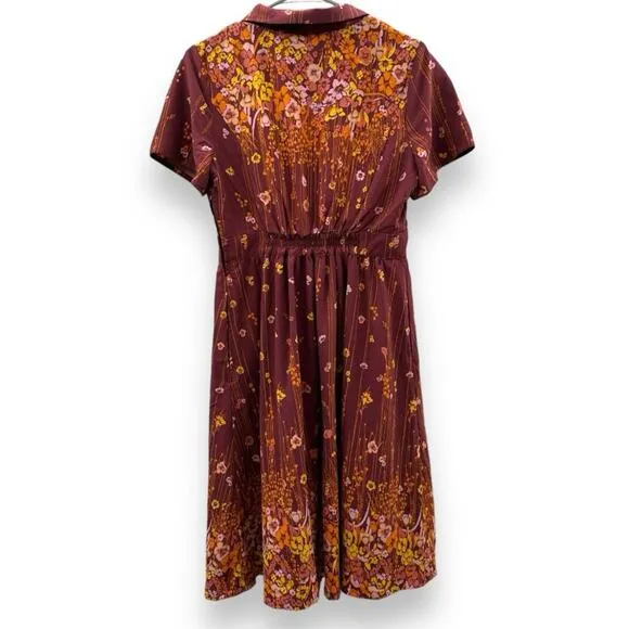 ModCloth Lively Identity Burgundy Floral Short Sleeve‎ Mini Dress Size L NEW