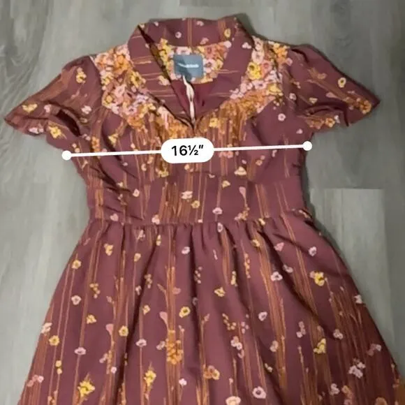 ModCloth Lively Identity Burgundy Floral Short Sleeve‎ Mini Dress Size L NEW