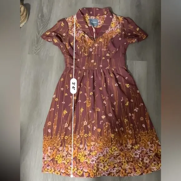 ModCloth Lively Identity Burgundy Floral Short Sleeve‎ Mini Dress Size L NEW