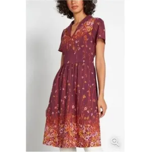 ModCloth Lively Identity Burgundy Floral Short Sleeve‎ Mini Dress Size L NEW