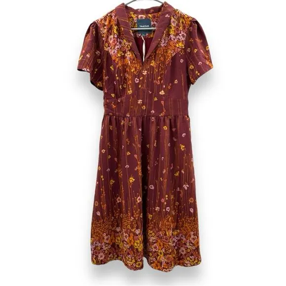 ModCloth Lively Identity Burgundy Floral Short Sleeve‎ Mini Dress Size L NEW