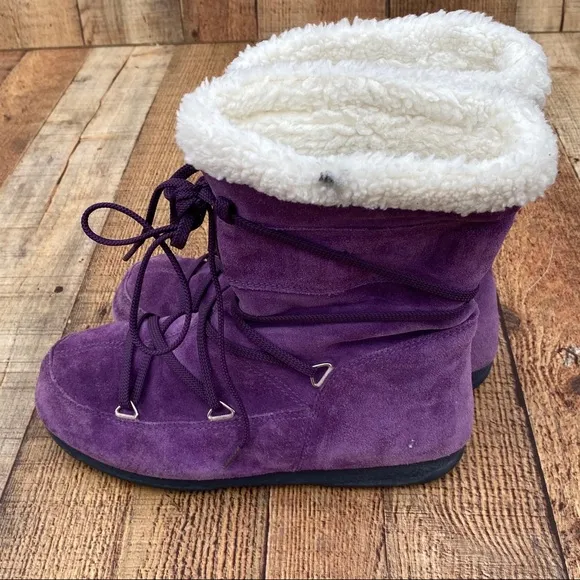 MOON BOOTS Vintage TECHNIA Purple / Grape Suede with Faux Fur Size 5