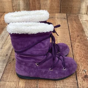 MOON BOOTS Vintage TECHNIA Purple / Grape Suede with Faux Fur Size 5