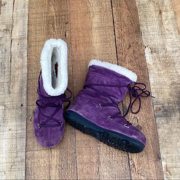 MOON BOOTS Vintage TECHNIA Purple / Grape Suede with Faux Fur Size 5