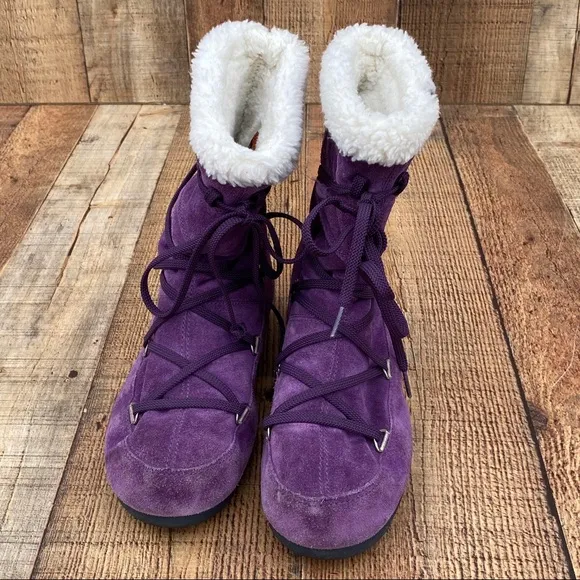 MOON BOOTS Vintage TECHNIA Purple / Grape Suede with Faux Fur Size 5