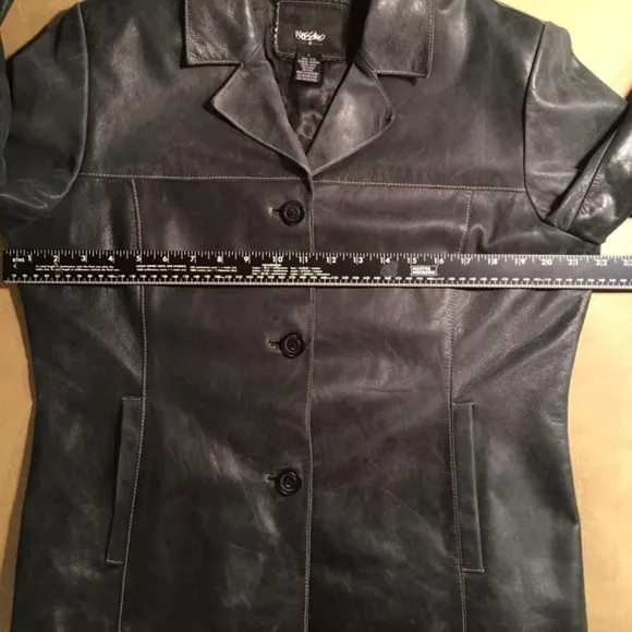 MOSSIMO Distressed BLACK 100% LEATHER Blazer Jacket, NWOT, Size Large