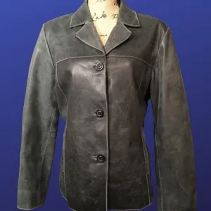 MOSSIMO Distressed BLACK 100% LEATHER Blazer Jacket, NWOT, Size Large