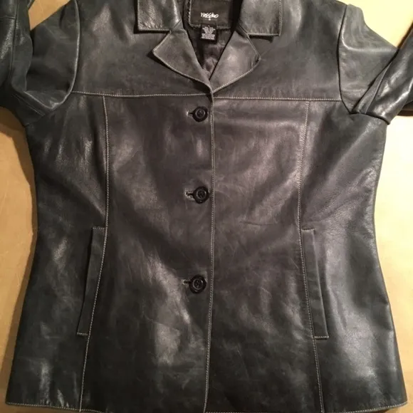 MOSSIMO Distressed BLACK 100% LEATHER Blazer Jacket, NWOT, Size Large