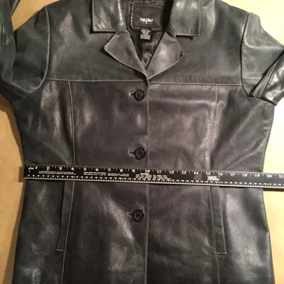 MOSSIMO Distressed BLACK 100% LEATHER Blazer Jacket, NWOT, Size Large