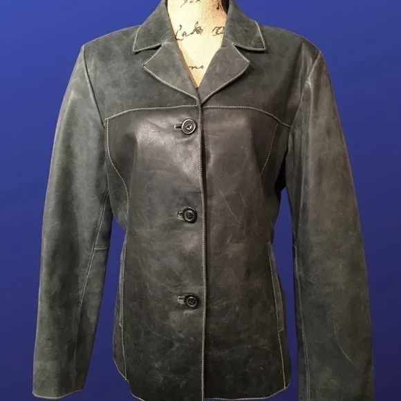 MOSSIMO Distressed BLACK 100% LEATHER Blazer Jacket, NWOT, Size Large