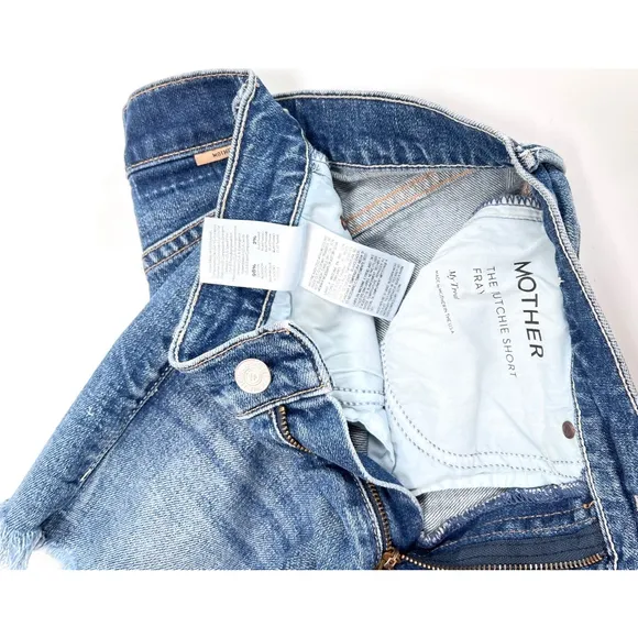 Mother Superior Womans Denim Shorts The Dutchie Short Fray Size 24 Blue