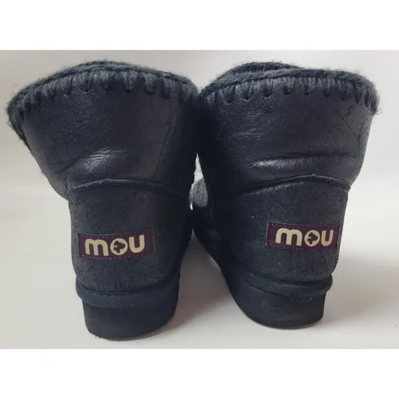 Mou Mens Black Sheepskin Ankle Eskimo Boots Sz 42 / US 9 ?
