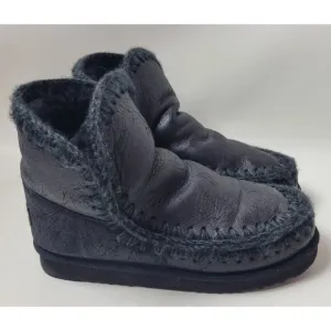 Mou Mens Black Sheepskin Ankle Eskimo Boots Sz 42 / US 9 ?