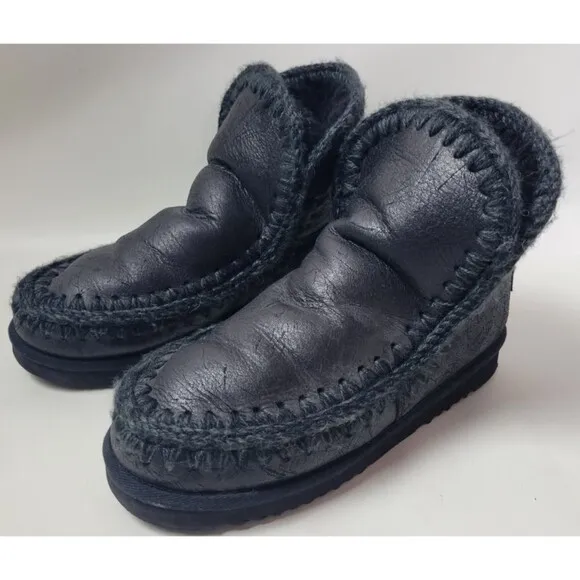 Mou Mens Black Sheepskin Ankle Eskimo Boots Sz 42 / US 9 ?