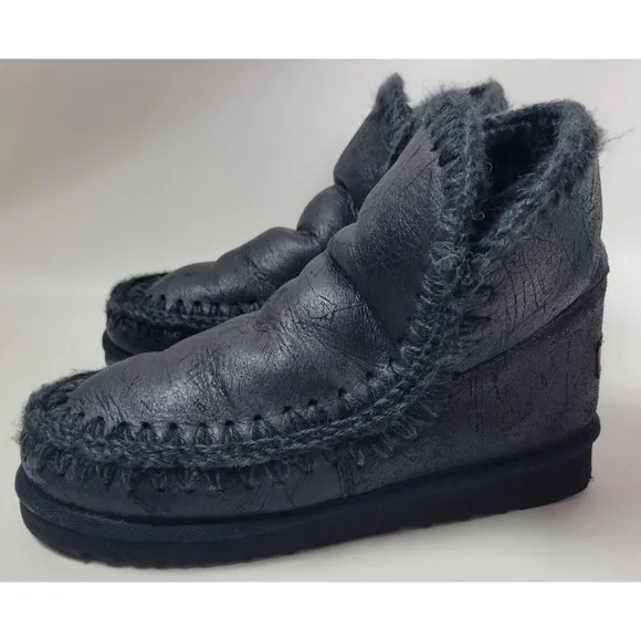Mou Mens Black Sheepskin Ankle Eskimo Boots Sz 42 / US 9 ?