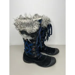MUK LUKS Gwen Tall Lace Up Faux Fur Lined Black Blue Thinsulated Size 10