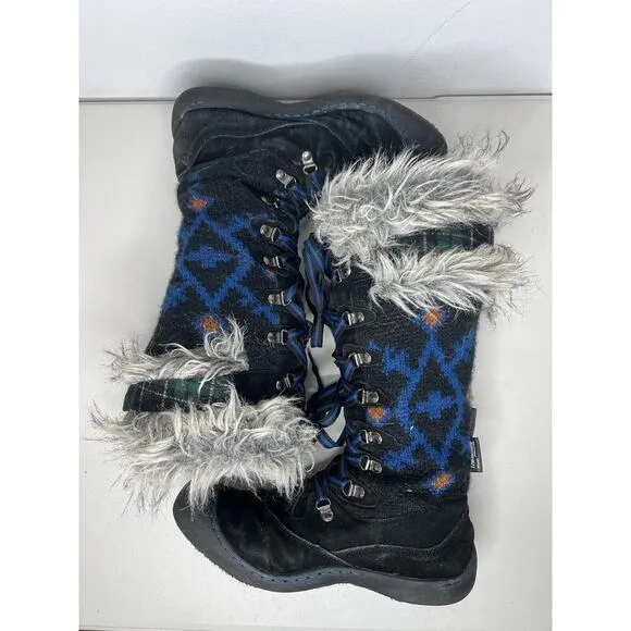 MUK LUKS Gwen Tall Lace Up Faux Fur Lined Black Blue Thinsulated Size 10