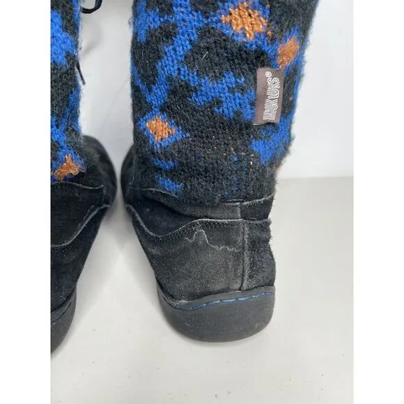MUK LUKS Gwen Tall Lace Up Faux Fur Lined Black Blue Thinsulated Size 10