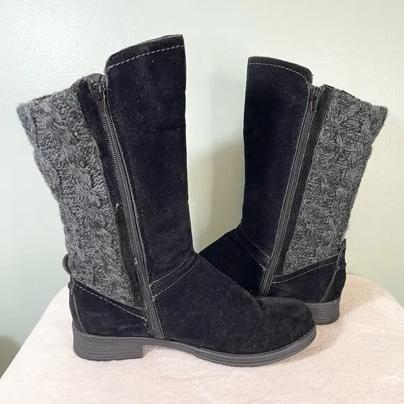 MUK LUKS Women's Faux Fur Suede Knit Trim Zip Up Casey Mid Calf Boot Size 10