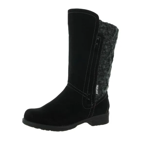 MUK LUKS Women's Faux Fur Suede Knit Trim Zip Up Casey Mid Calf Boot Size 10