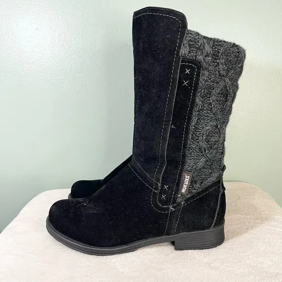MUK LUKS Women's Faux Fur Suede Knit Trim Zip Up Casey Mid Calf Boot Size 10