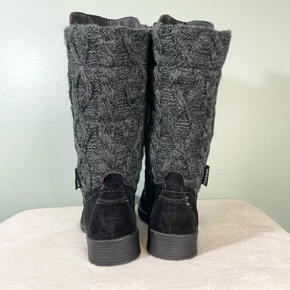 MUK LUKS Women's Faux Fur Suede Knit Trim Zip Up Casey Mid Calf Boot Size 10