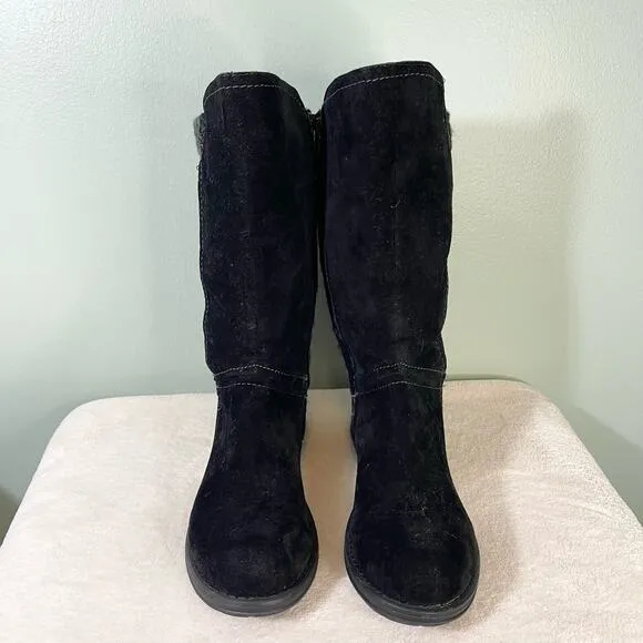 MUK LUKS Women's Faux Fur Suede Knit Trim Zip Up Casey Mid Calf Boot Size 10