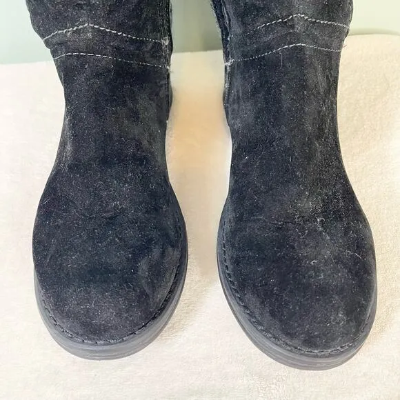 MUK LUKS Women's Faux Fur Suede Knit Trim Zip Up Casey Mid Calf Boot Size 10