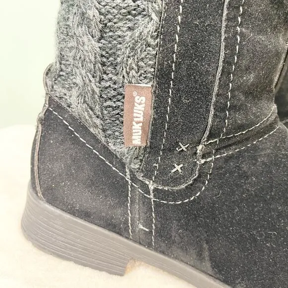 MUK LUKS Women's Faux Fur Suede Knit Trim Zip Up Casey Mid Calf Boot Size 10