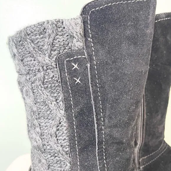 MUK LUKS Women's Faux Fur Suede Knit Trim Zip Up Casey Mid Calf Boot Size 10