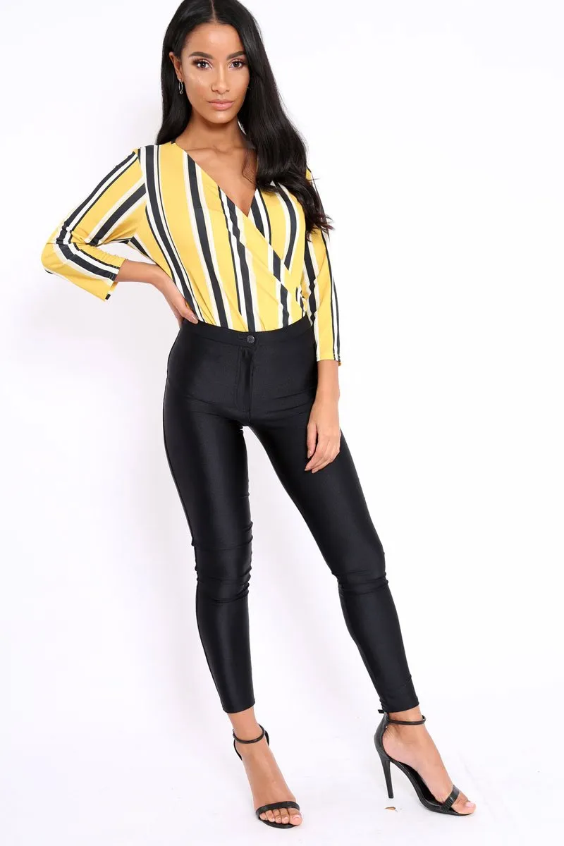 Mustard Striped Wrap Front Plunge Bodysuit - Edie