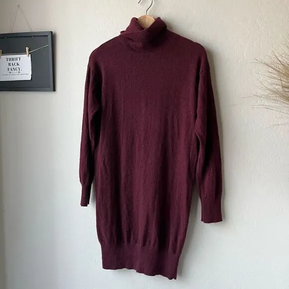 NAADAM Dress Cashmere Turtleneck Long Sleeve Sweater Dress Burgundy Red Size S